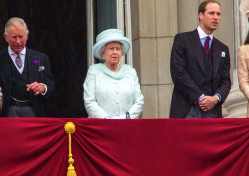 Queen Elizabeth with the Royal Family on the main balcony of Buckingham Palace in 2012.