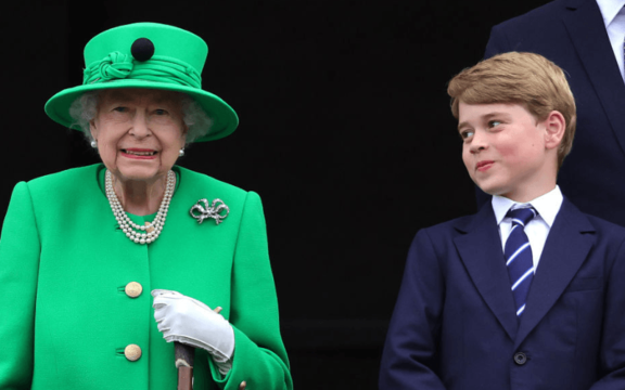 The son of Prince William and Kate Middleton, Prince George with his grandmother Queen Elizabeth 