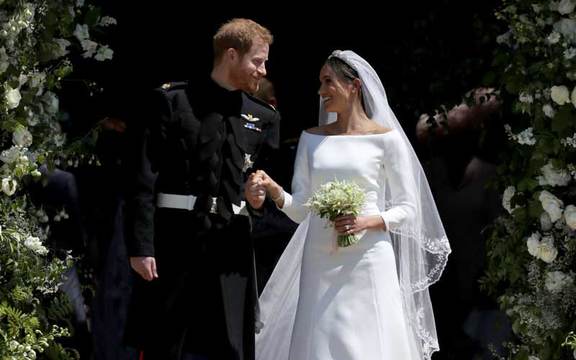 Prince Harry, Duke of Sussex and The Duchess of Sussex on their wedding day at St George\'s Chapel at Windsor Castle on May 19, 2018.