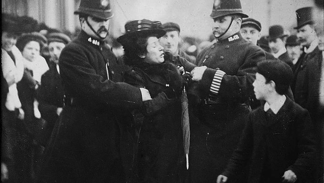 A suffragette being arrested in London. 