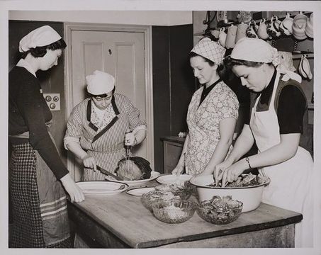 Nazi Girls At Peace In Britain, There are no thoughts of crises at the Victoria Augusta College, at Bexhill, a finishing school where daughters of Germany \'s most aristocratic and diplomatic families complete their education. At tis tall Tudor mansion the young ladies are studying languages and other subjecs and are taughter cooker. The school is conducted by two German women, Frau Rochall and the Baroness von Korff and among the pupils are Countes Haldenberg, niece to German Ambassador Herr von Dirkeen, and Isa von Bergen, daughterof Herr Hitler \'s representative at the Vatican. - Baroness von Korff (centre) conducting a cookery lesson for some of the girls Joan Taylor, and English girl (left) with Constance Highton and Marie Luise von Reden (extreme right), Bexhill. (Photo by Hulton Archive/Getty Images)