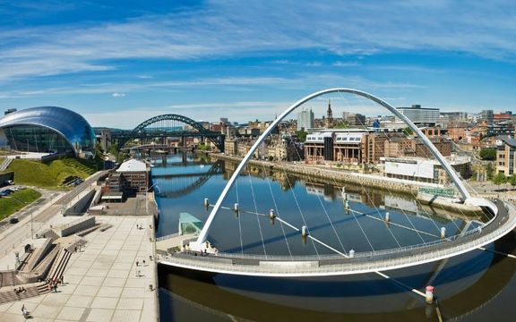 The Gateshead Millennium Bridge between Gateshead and Newcastle 