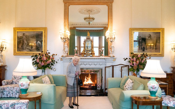 Queen Elizabeth II waits in the Drawing Room before receiving Liz Truss at Balmoral Castle for an audience where she will be invited to become Prime Minister and form a new government on September 6, 2022