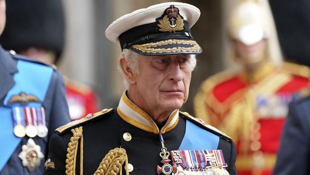 Sept 19, 2022: King Charles III paying his respects at Queen Elizabeth II\'s funeral, with Prince William following his father.