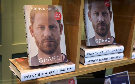 Copies of Prince Harry\'s new book \'Spare\' on sale in a bookshop in Richmond, London on January 10, 2023 in London, England.