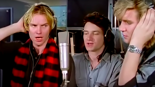 Sting and Bond among stars of Band Aid, recording \"Do They Know It\'s Christmas, in 1984.