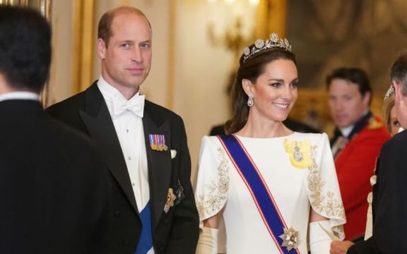 Prince William, Prince of Wales and Catherine, Princess of Wales attend the State Banquet at Buckingham Palace on November 21, 2023 in London, England.