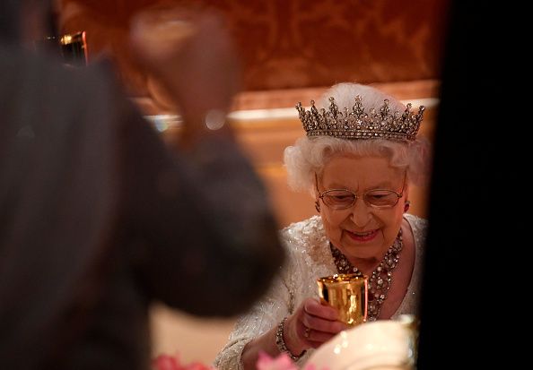 Queen Elizabeth II at The Queen's Dinner during the Commonwealth Heads of Government Meeting (CHOGM) at Buckingham Palace on April 19, 2018 in London, England. (Photo by Toby Melville - WPA Pool/Getty Images)