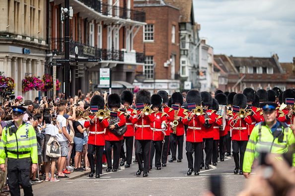 Changing of the guards outside Windsor Castle on the day that Archie Harrison Mountbatten-Windsor, son of The Duke & Duchess of Sussex, was christened on July 06