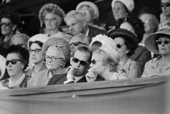 The Duke and Duchess of Kent hold a private conversation during the final of the Women's Singles at Wimbledon