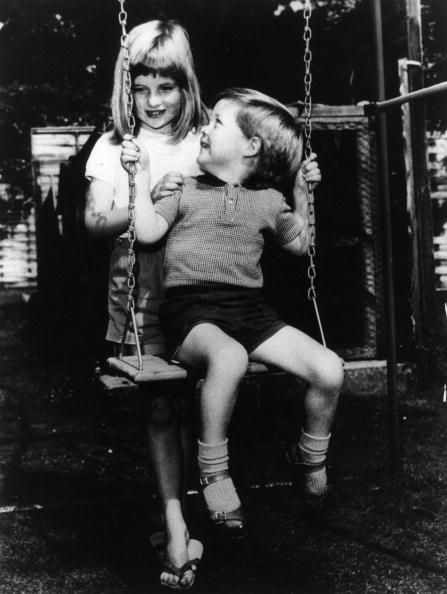 Lady Diana Frances Spencer (1961 - 1997), playing with her brother Charles Edward Maurice, the Viscount Althorp, in the grounds of Park House, Sandringham when she was six years old. (Photo by Hulton Archive/Getty Images