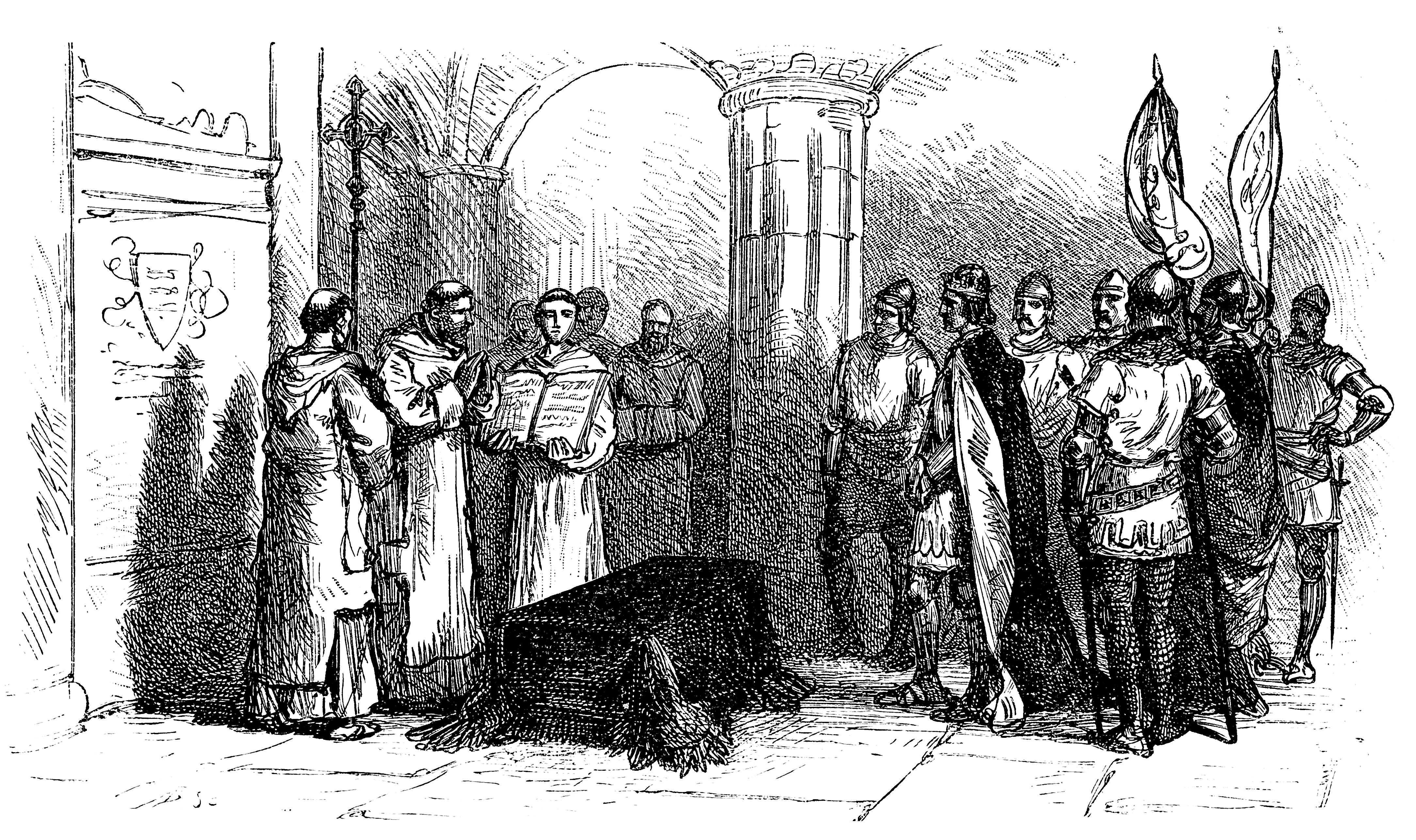 Illustration of a King Henry V at coffin of Richards II