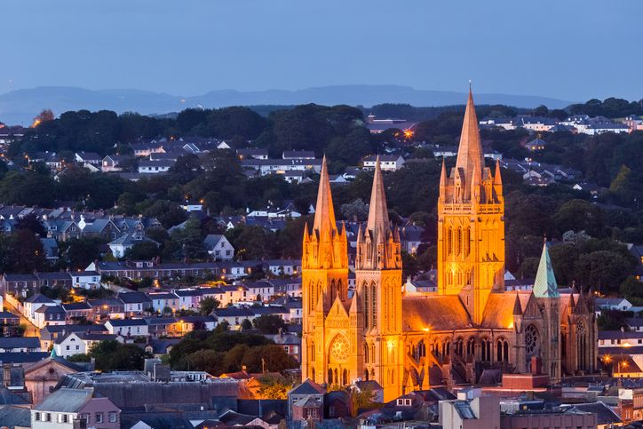 Truro Cathedral at night, Cornwall England UK