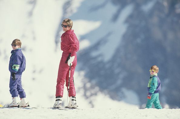 Diana, Princess of Wales (1961 - 1997) with her sons Prince William and Prince Harry during a skiing holiday in Lech, Austria, 9th April 1991. (Photo by Jayne Fincher/Princess Diana Archive/Getty Images)