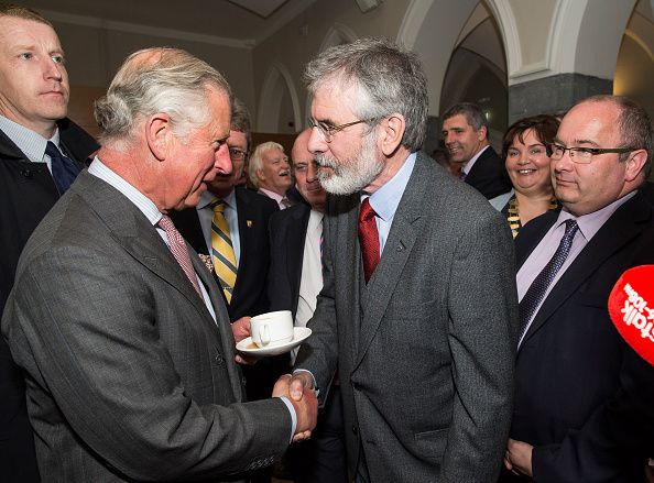 Prince Charles, Prince Of Wales shakes hands with Sinn Fein president Gerry Adams at the National University of Ireland on May 19, 2015 in Galway, Ireland. The Prince of Wales and Duchess of Cornwall arrived in Ireland today for their four day visit to the Republic and Northern Ireland, the visit has been described by the British Embassy as another important step in promoting peace and reconciliation. (Photo by Adam Gerrard - WPA Pool/Getty Images)