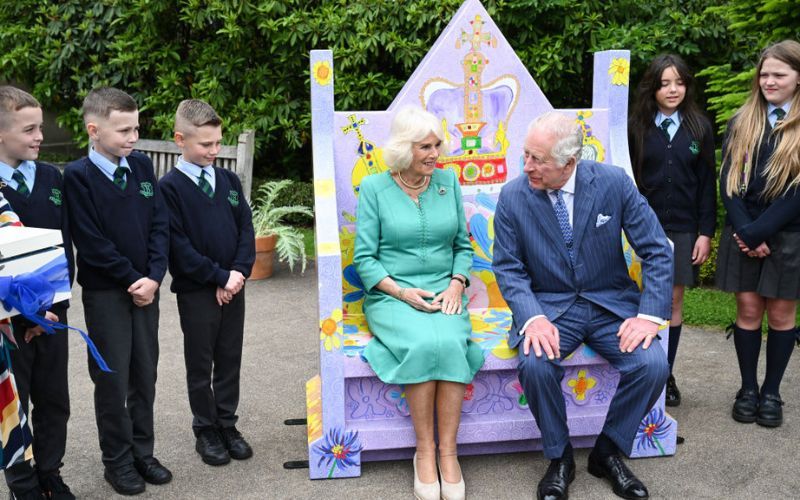 At Hillsborough Castle, their Majesties met the winners of a School Bench Competition. Credit: Getty At Hillsborough Castle, their Majesties met the winners of a School Bench Competition. Credit: Getty