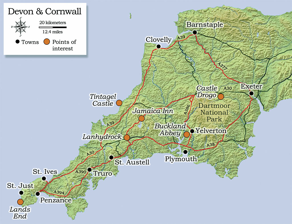 tourist map devon and cornwall