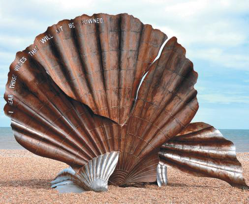 A seashell sculpture on Aldeburgh's strand remembers Benjamin Britten