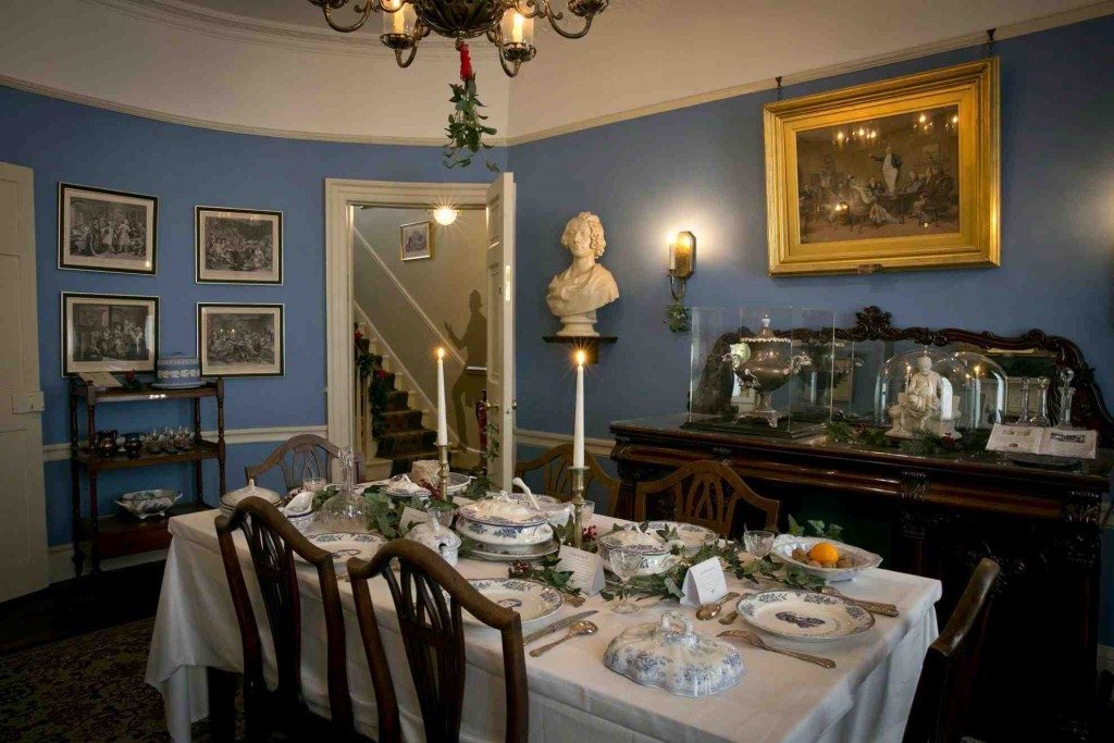 Dickens's dining table set for Christmas dinner at the Charles Dickens Museum