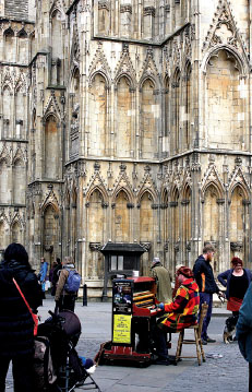 Yorkshire: Street entertainer in York Minister
